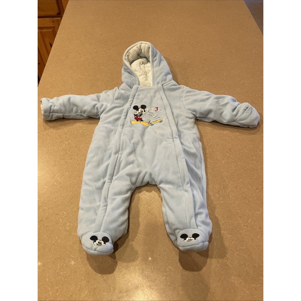 Disney Baby Mickey Mouse Winter Fleece Lined Hooded Snowsuit Size 6-9 months